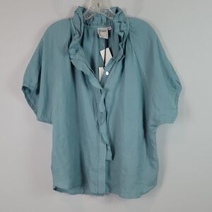 NEW Finley boxy linen ruffle blouse Size Large